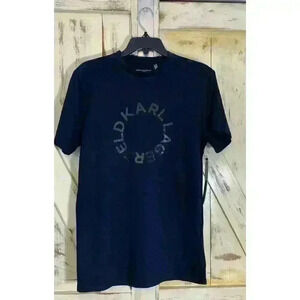 NWT Karl Lagerfeld Paris Women Tshirt Circle Logo Navy Size S‎